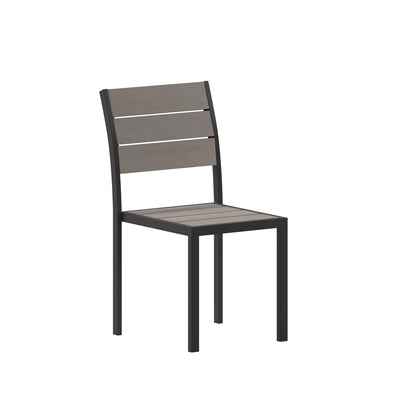 Finch Commercial Grade Armless Patio Chair, Stackable Side Chair with Faux Teak Poly Slats and Metal Frame