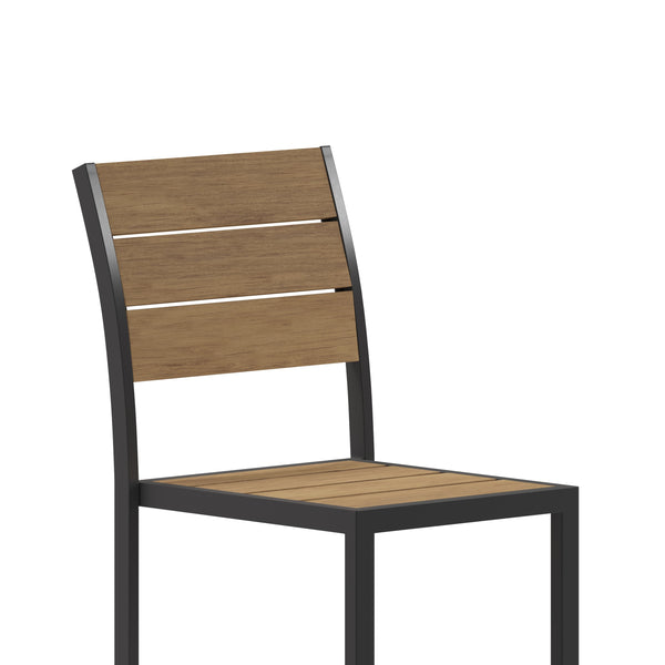 Natural |#| Commercial Grade Outdoor Faux Teak Armless Patio Dining Chair - Natural/Gray