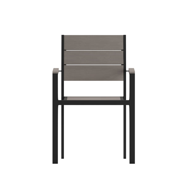 Gray |#| Commercial Grade Outdoor Faux Teak Patio Dining Chair with Arms - Gray/Gray