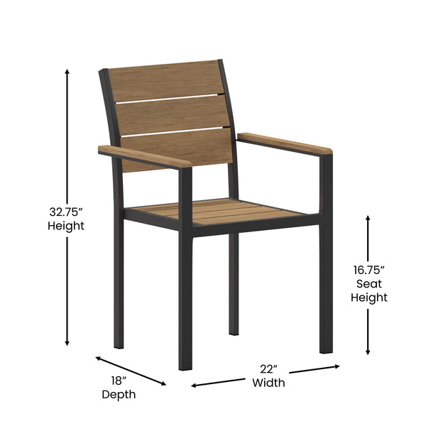 Natural |#| Commercial Grade Outdoor Faux Teak Patio Dining Chair with Arms - Natural/Gray