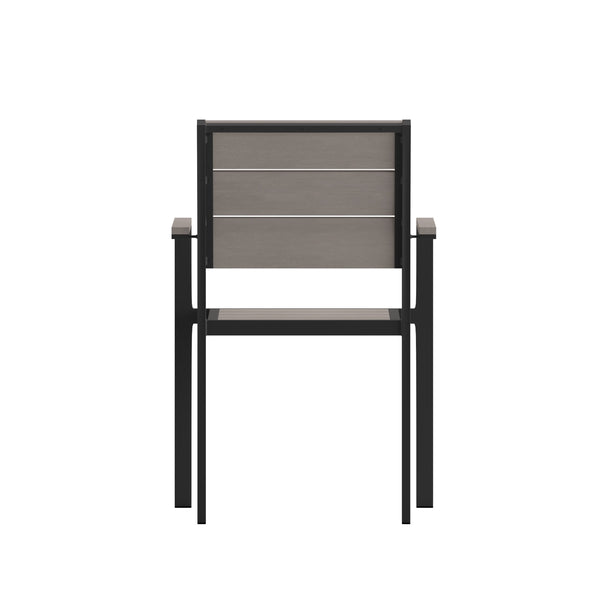 Gray |#| Commercial Grade Outdoor Faux Teak Patio Dining Chair with Arms - Gray/Gray