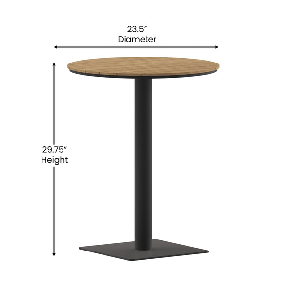 Natural |#| Commercial 24 Inch Round Faux Teak Outdoor Patio Dining Table - Natural/Gray