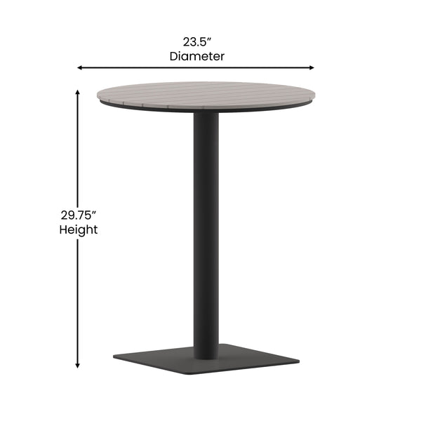 Gray |#| Commercial 24 Inch Round Faux Teak Outdoor Patio Dining Table - Gray/Gray