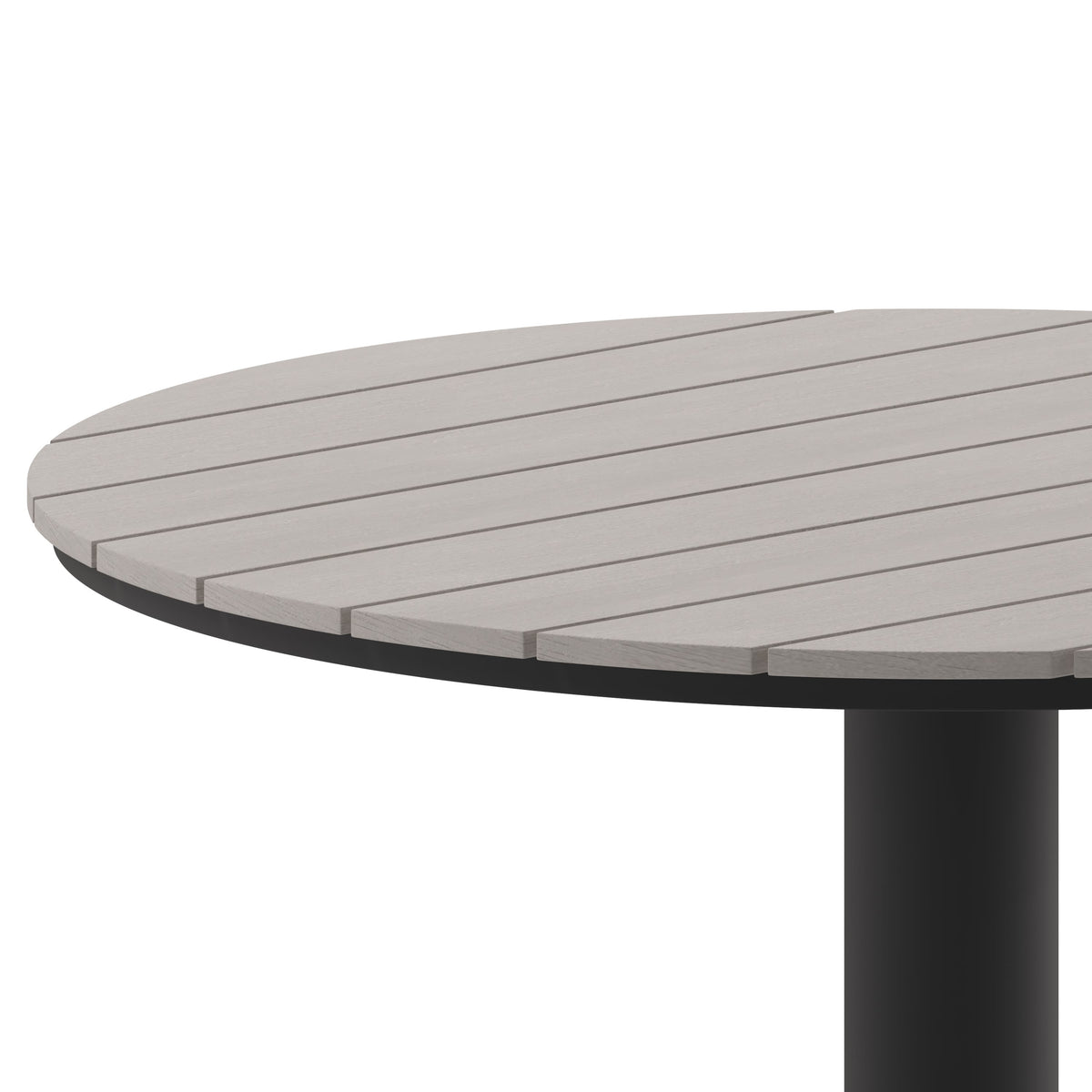 Gray |#| Commercial 24 Inch Round Faux Teak Outdoor Patio Dining Table - Gray/Gray
