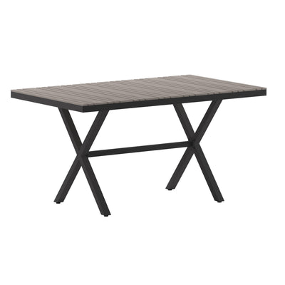 Finch Commercial Grade X-Frame Outdoor Dining Table 59" x 35.5" with Faux Teak Poly Slats and Metal Frame - View 1
