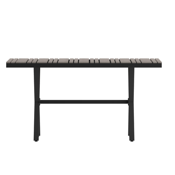 Gray |#| Commercial 59 x 35.5 Cross Frame Faux Teak Outdoor Patio Table - Gray/Gray