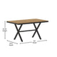 Natural |#| Commercial 59 x 35.5 Cross Frame Faux Teak Outdoor Patio Table - Natural/Gray