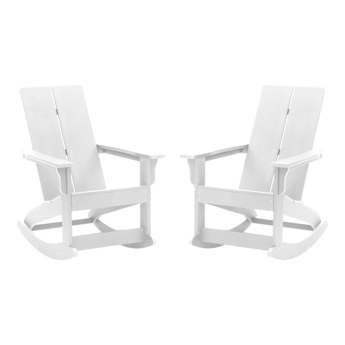 White |#| Indoor/Outdoor modern 2-Slat Adirondack Poly Resin Rockers in White - Set of 2