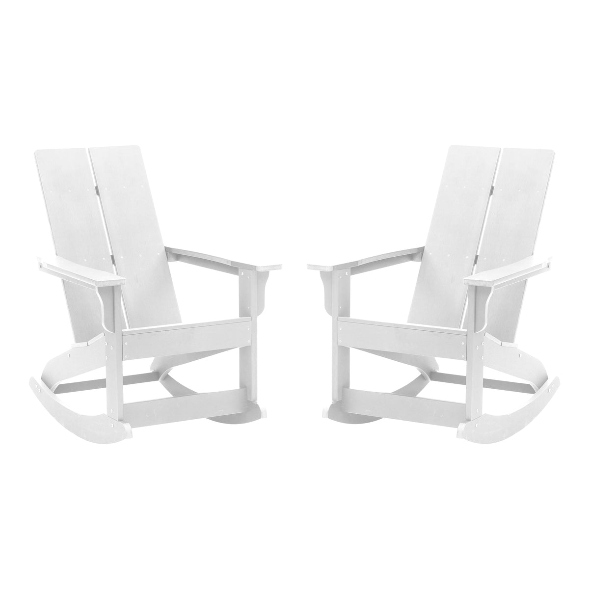 White |#| Indoor/Outdoor modern 2-Slat Adirondack Poly Resin Rockers in White - Set of 2