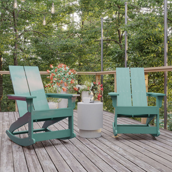 Sea Foam |#| Indoor/Outdoor modern 2-Slat Adirondack Poly Resin Rockers in Sea Foam-Set of 2