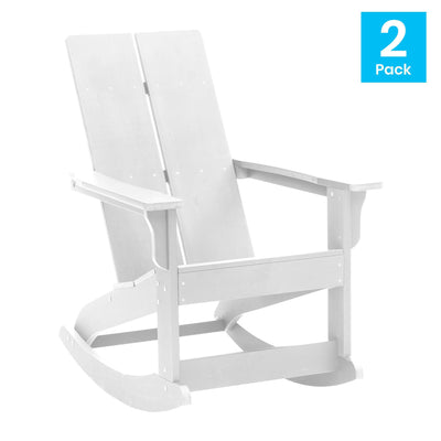 Finn Modern Commercial Grade All-Weather 2-Slat Poly Resin Rocking Adirondack Chair with Rust Resistant Stainless Steel Hardware - Set of 2 - View 2
