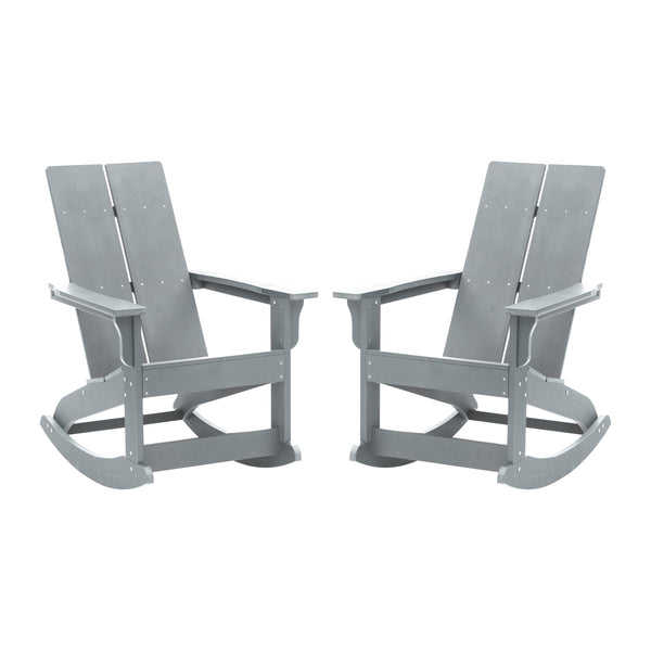 Gray |#| Indoor/Outdoor modern 2-Slat Adirondack Poly Resin Rockers in Gray - Set of 2