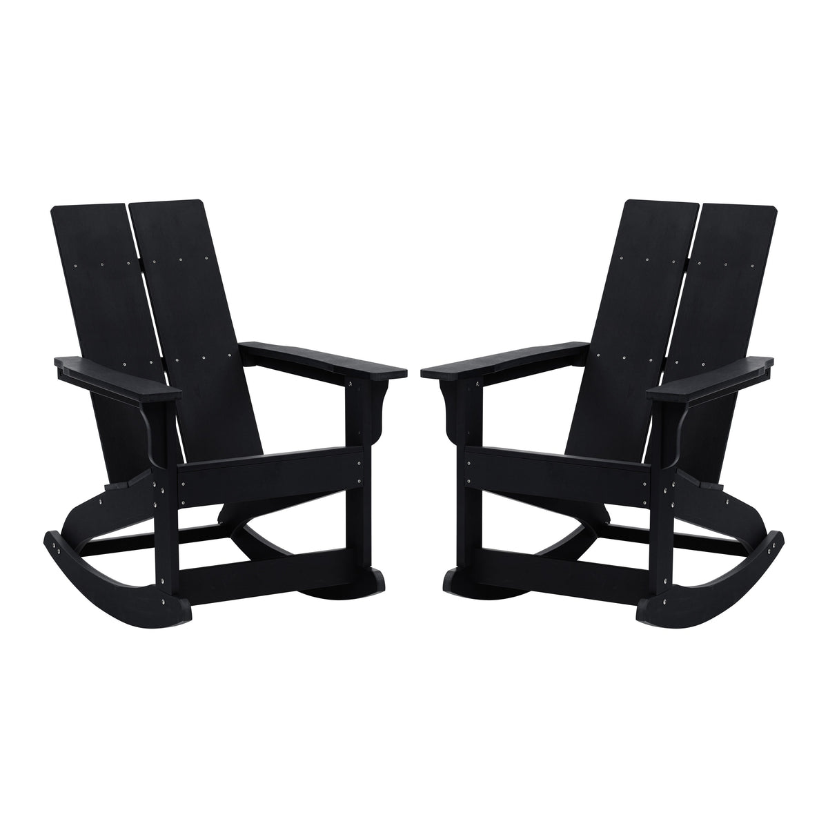 Black |#| Indoor/Outdoor modern 2-Slat Adirondack Poly Resin Rockers in Black - Set of 2