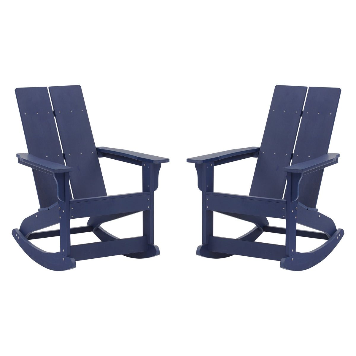 Navy |#| Indoor/Outdoor modern 2-Slat Adirondack Poly Resin Rockers in Navy - Set of 2