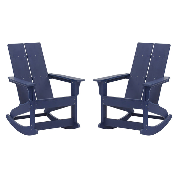 Navy |#| Indoor/Outdoor modern 2-Slat Adirondack Poly Resin Rockers in Navy - Set of 2