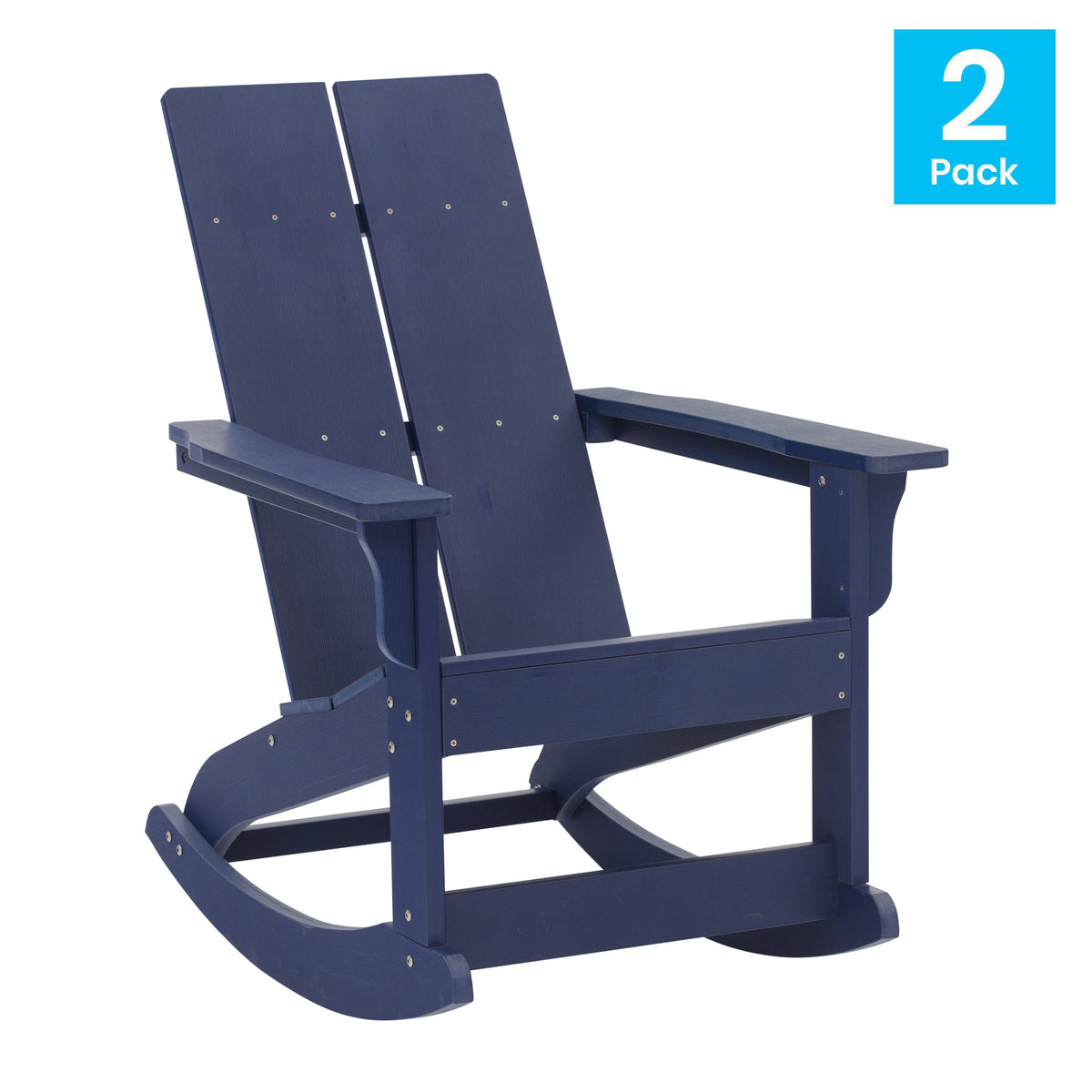 Navy |#| Indoor/Outdoor modern 2-Slat Adirondack Poly Resin Rockers in Navy - Set of 2