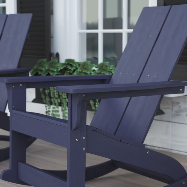 Navy |#| Indoor/Outdoor modern 2-Slat Adirondack Poly Resin Rockers in Navy - Set of 2