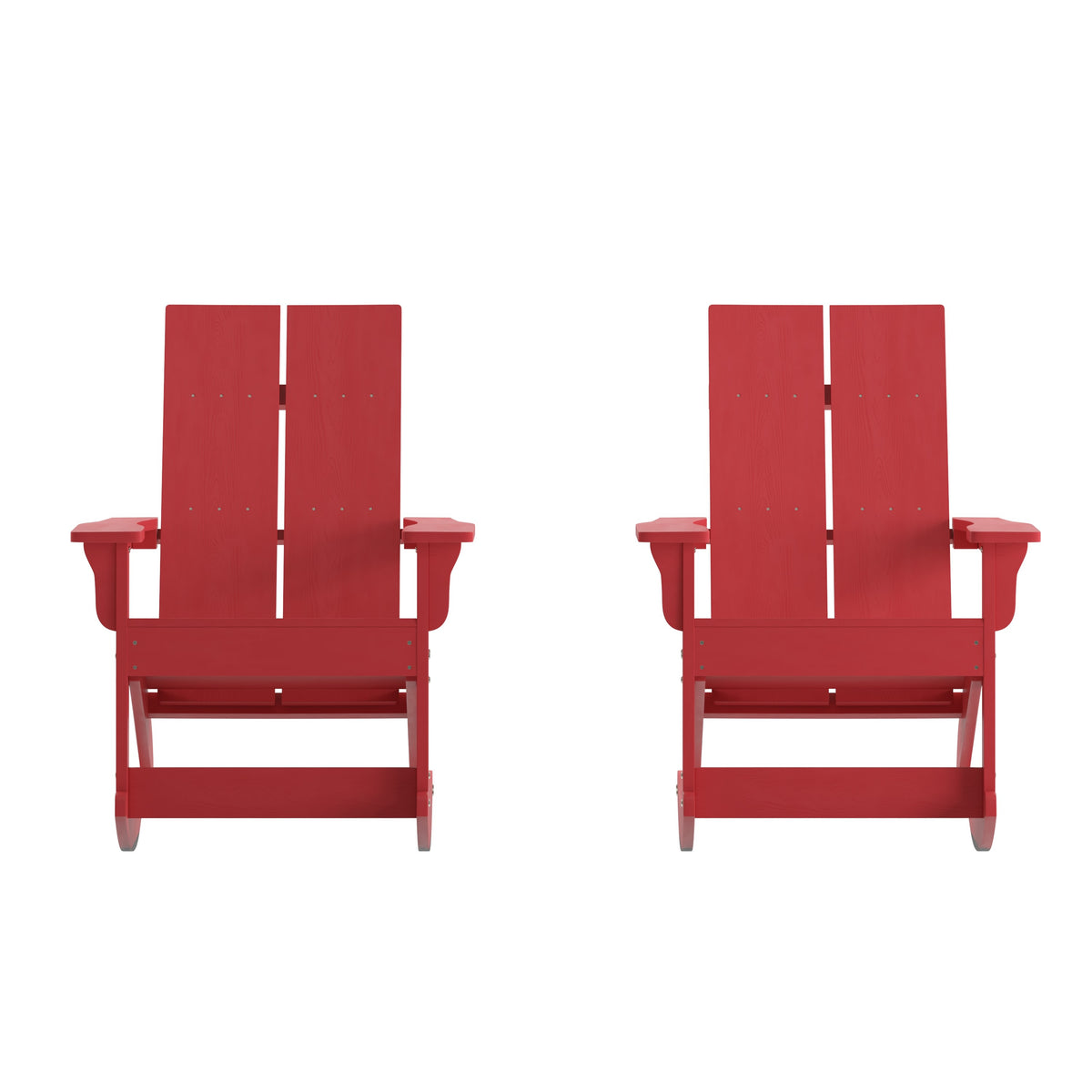 Red |#| Indoor/Outdoor modern 2-Slat Adirondack Poly Resin Rockers in Red - Set of 2