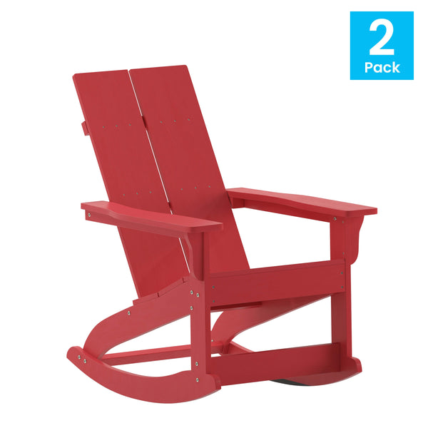 Red |#| Indoor/Outdoor modern 2-Slat Adirondack Poly Resin Rockers in Red - Set of 2