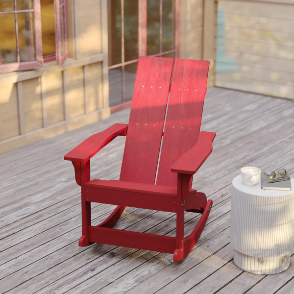 Red |#| Indoor/Outdoor modern 2-Slat Adirondack Poly Resin Rockers in Red - Set of 2