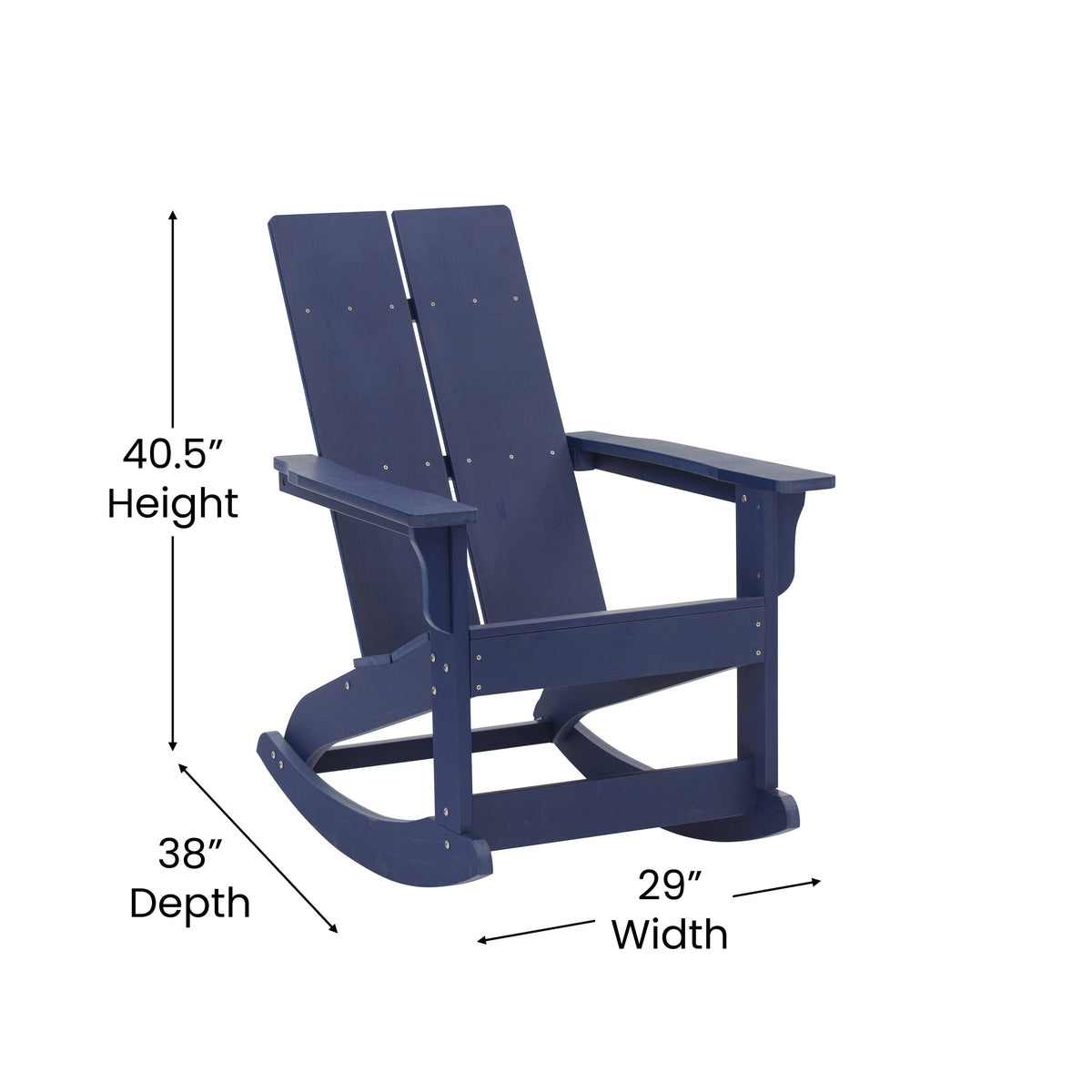 Navy |#| Modern 2-Slat Adirondack Poly Resin Rocking Chair for Indoor/Outdoor Use - Navy