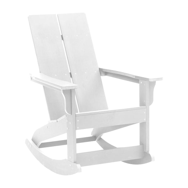 White |#| Modern 2-Slat Adirondack Poly Resin Rocking Chair for Indoor/Outdoor Use - White