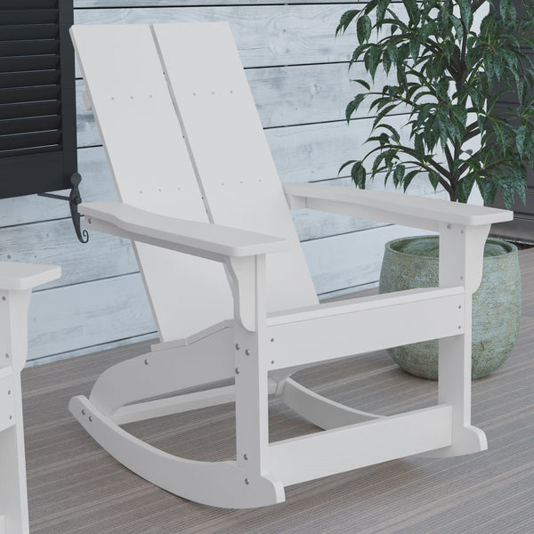 White |#| Modern 2-Slat Adirondack Poly Resin Rocking Chair for Indoor/Outdoor Use - White