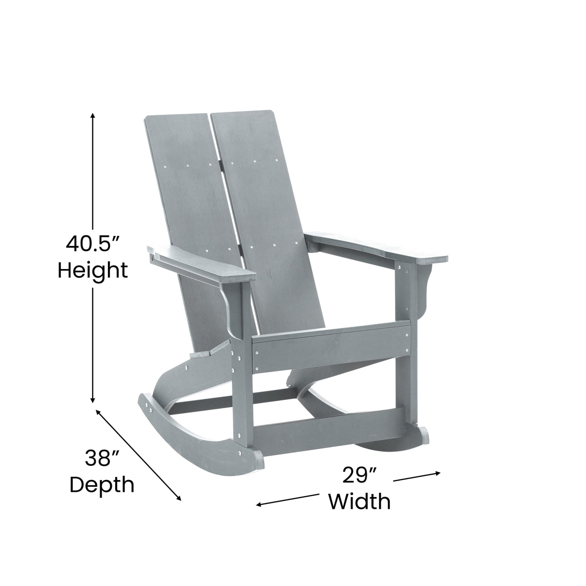 Gray |#| Modern 2-Slat Adirondack Poly Resin Rocking Chair for Indoor/Outdoor Use - Gray