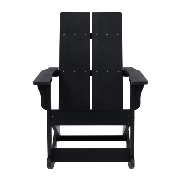 Black |#| Modern 2-Slat Adirondack Poly Resin Rocking Chair for Indoor/Outdoor Use - Black