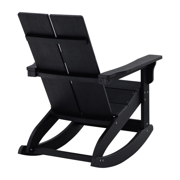 Black |#| Modern 2-Slat Adirondack Poly Resin Rocking Chair for Indoor/Outdoor Use - Black