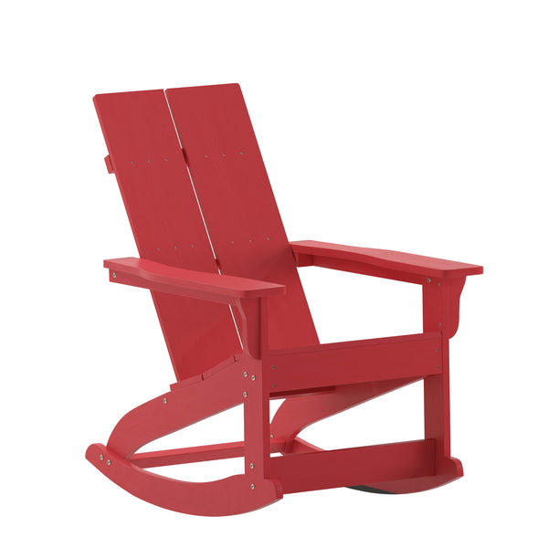 Red |#| Modern 2-Slat Adirondack Poly Resin Rocking Chair for Indoor/Outdoor Use - Red