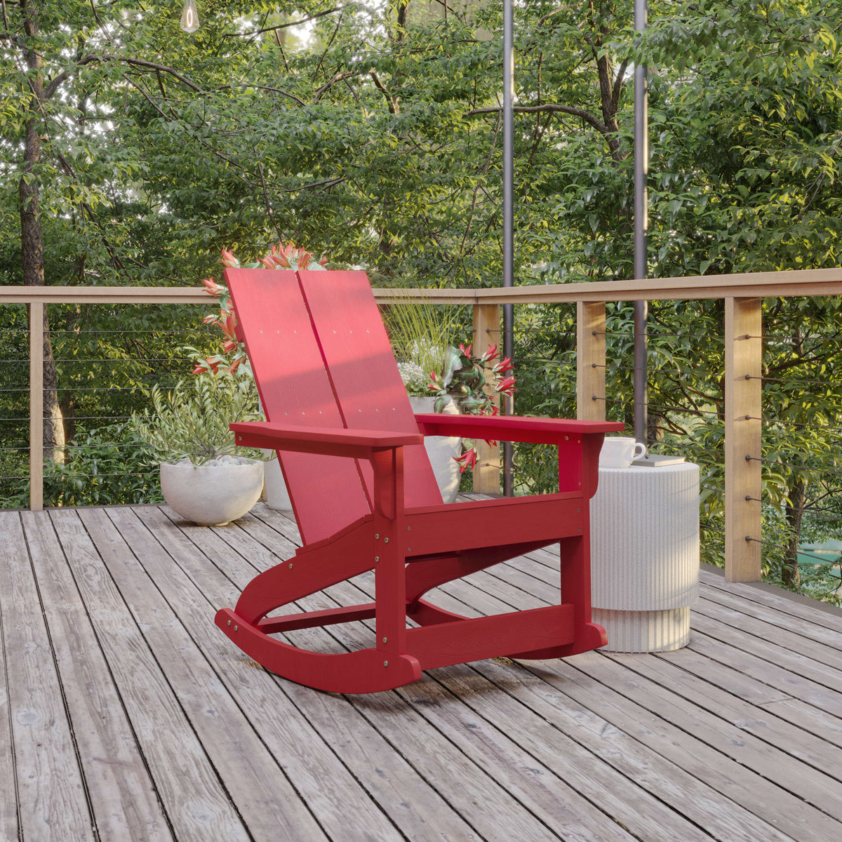 Red |#| Modern 2-Slat Adirondack Poly Resin Rocking Chair for Indoor/Outdoor Use - Red