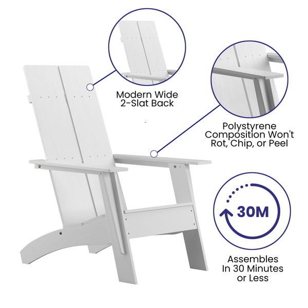 White |#| Set of 4 White Dual Slat Poly Resin Adirondack Chairs-22inch Round Fire Pit