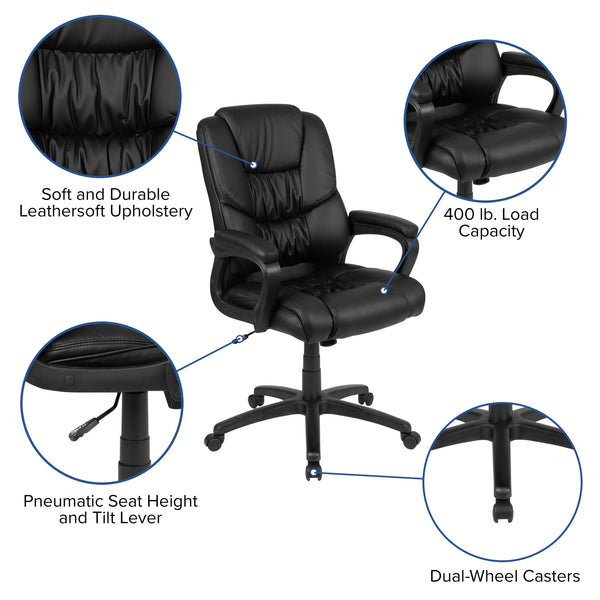 Black |#| Big & Tall 400 lb. Rated Black LeatherSoft Office Chair - Executive Office Chair