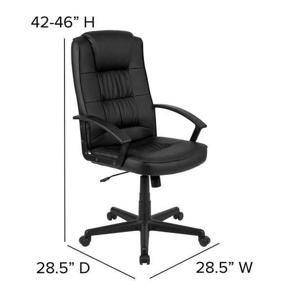 Flash Fundamentals High Back Black LeatherSoft Task Chair with Arms - Desk Chair
