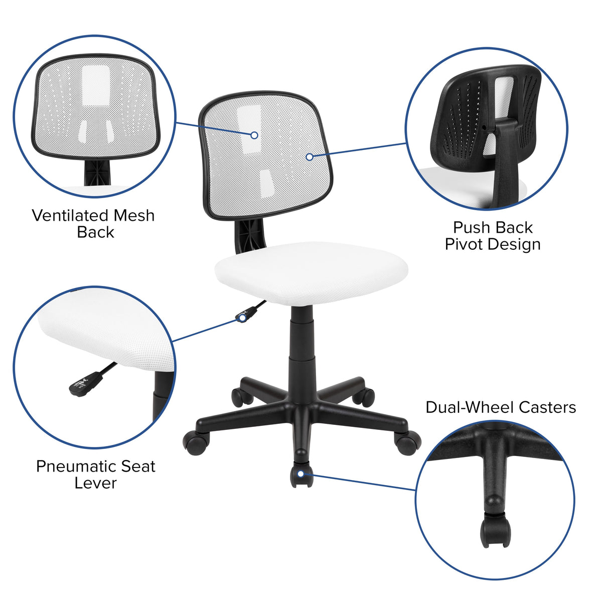White |#| Flash Fundamentals Mid-Back White Mesh Swivel Task Office Chair with Pivot Back