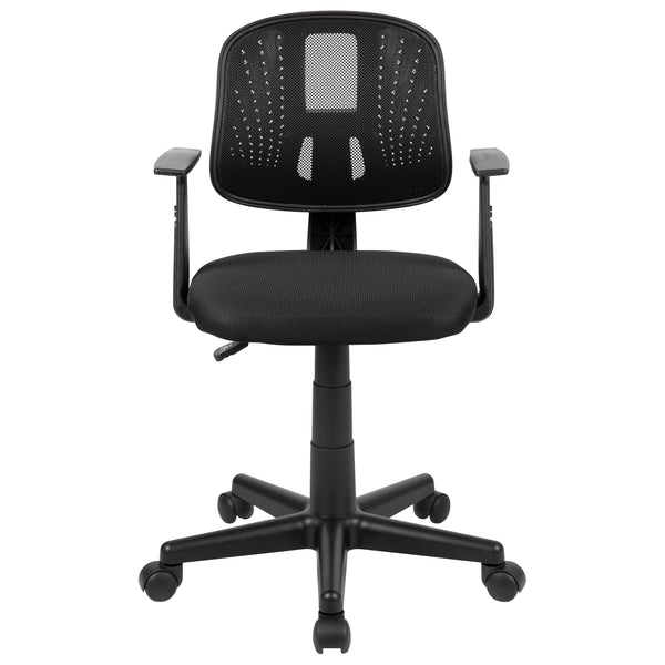 Black |#| Flash Fundamentals Pivot Back Black Mesh Swivel Task Office Chair with Arms