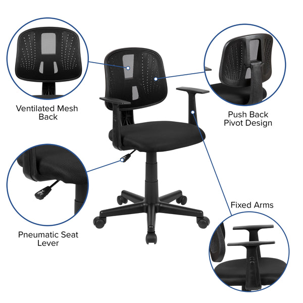 Black |#| Flash Fundamentals Pivot Back Black Mesh Swivel Task Office Chair with Arms