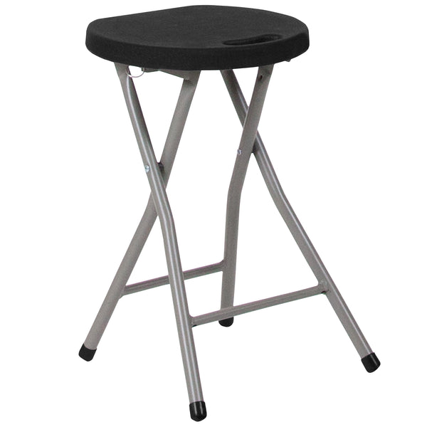 Foldable Stool with Black Plastic Seat and Titanium Gray Frame - Portable Stool