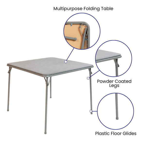 Gray |#| Gray Foldable Card Table with Vinyl Table Top - Game Table - Portable Table