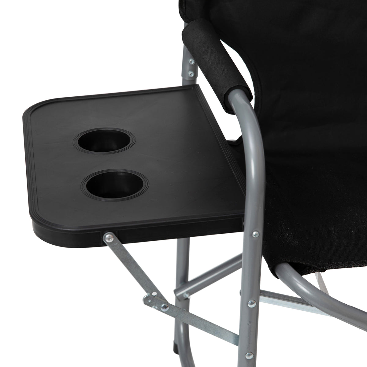 Black |#| Foldable Steel Tube Framed Directors Camping Chair-Cupholder Side Table - Black