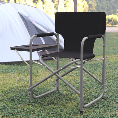 Folding Director's Camping Chair with Side Table and Cup Holder - Portable Indoor/Outdoor Steel Framed Sports Chair - View 2