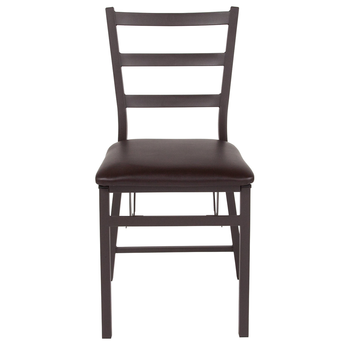 Brown Folding Ladder Back Metal Chair with Brown Vinyl Seat - Dining Furniture