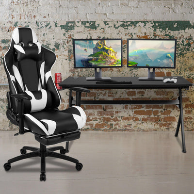 Gaming Desk and Footrest Reclining Gaming Chair Set - Cup Holder/Headphone Hook/Removable Mouse Pad Top/Wire Management - View 2