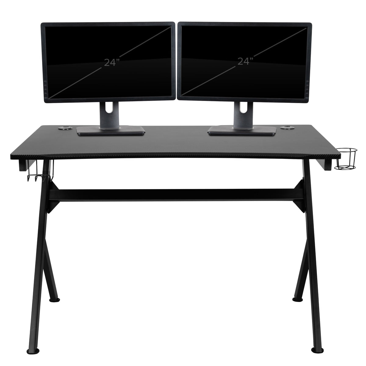 Gray |#| Black/Gray Gaming Desk Set - Cup/Headset Holder/Reclining & Footrest