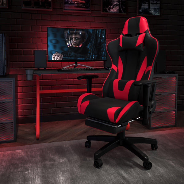 Red |#| Desk Bundle - Red Gaming Desk, Cup Holder, Headphone Hook and Reclining Chair
