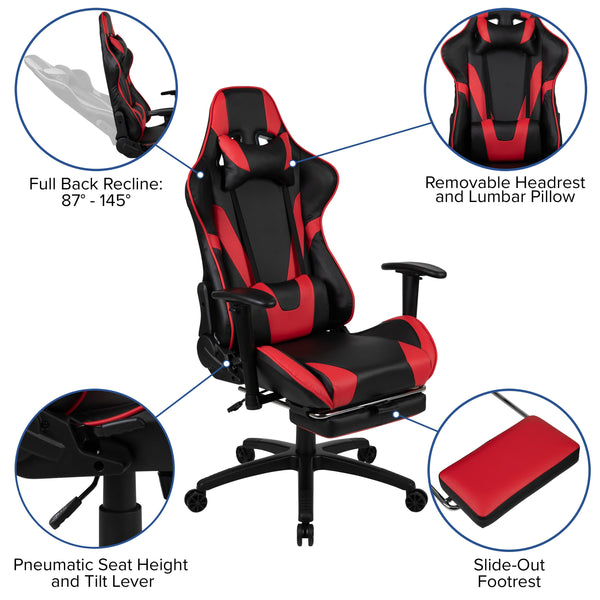 Red |#| Desk Bundle - Red Gaming Desk, Cup Holder, Headphone Hook and Reclining Chair
