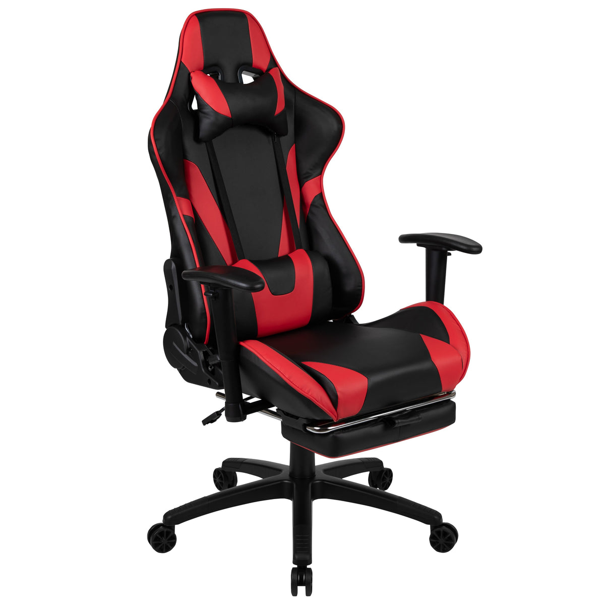 Red |#| Desk Bundle - Red Gaming Desk, Cup Holder, Headphone Hook and Reclining Chair