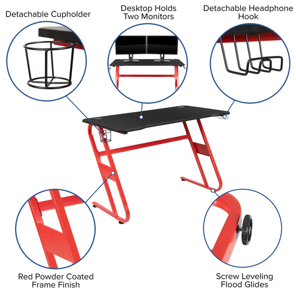 Gray |#| Gaming Bundle-Cup/Headphone Desk & Gray Reclining Footrest Chair