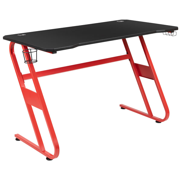 Gray |#| Gaming Bundle-Cup/Headphone Desk & Gray Reclining Footrest Chair
